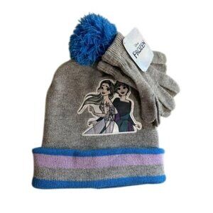 Disney Frozen Girls Hat & Gloves Set With Elsa & Anna Graphic